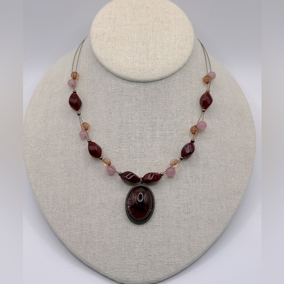 None Jewelry - Red Labradorite Pendant Rose Quartz Citrine Wire Choker Necklace 16”